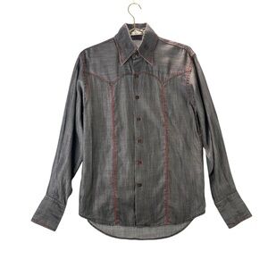 Men's Vintage S Gray Western Button-Down Rockabilly Ranch Wear Rodeo Line Dance